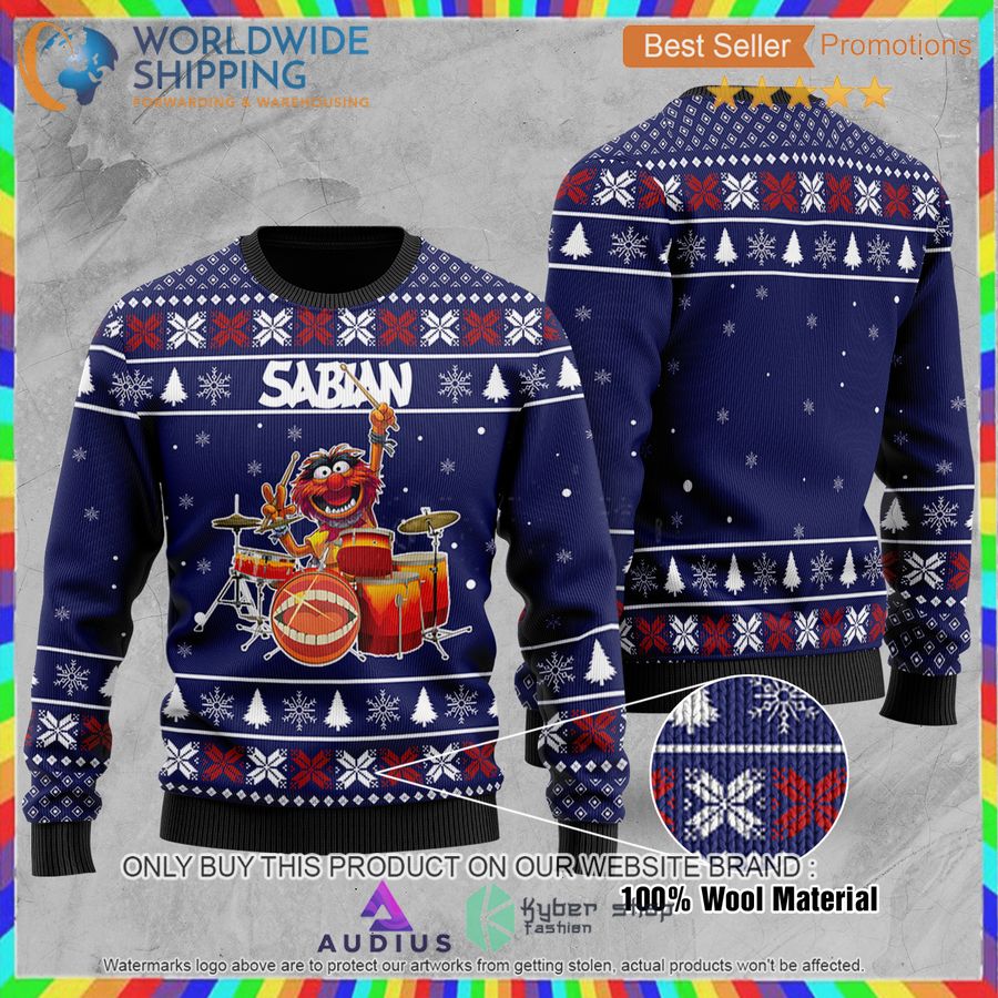 The Muppet Show Animal Sabian Drums Ugly Christmas Sweater 3 the muppet show sabian drums all over print ugly christmas sweater 3 63264