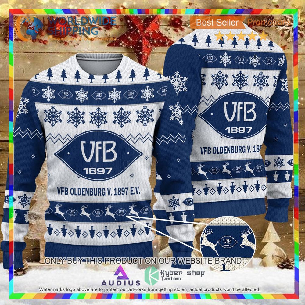 vfb oldenburg v 1897 e v white blue ugly christmas sweater 1 99773