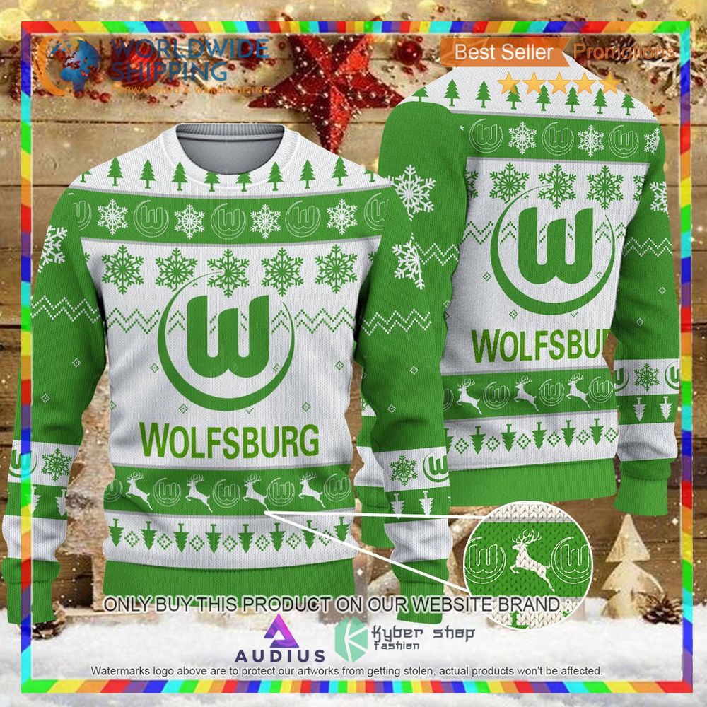 vfl wolfsburg white green ugly christmas sweater 1 74086