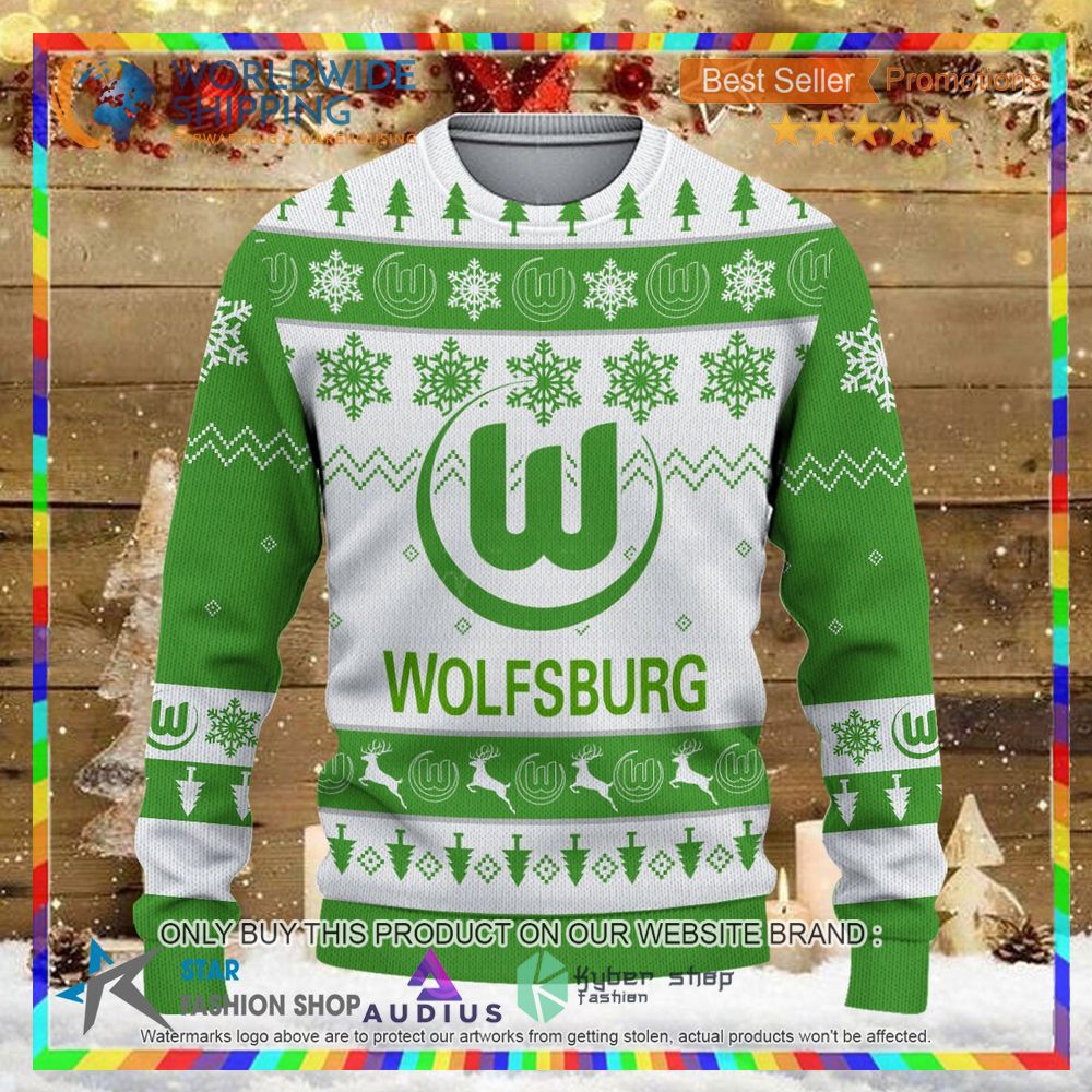 vfl wolfsburg white green ugly christmas sweater 2 14085