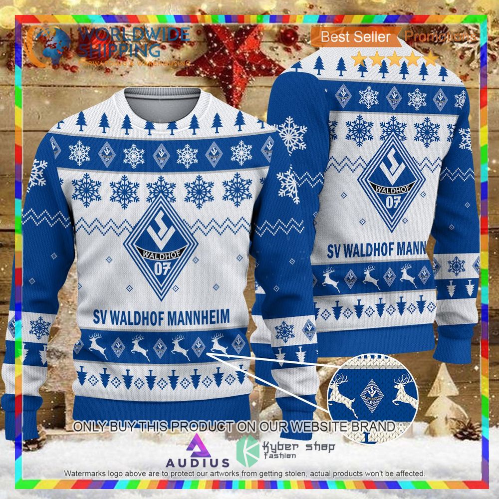 waldhof mannheim white blue ugly christmas sweater 1 37995