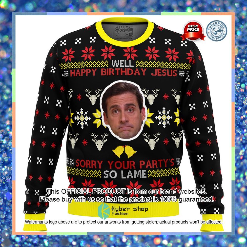 Well Happy Birthday Jesus The Office Christmas Sweater 3 Well Happy Birthday Jesus The Office Christmas Sweater word2