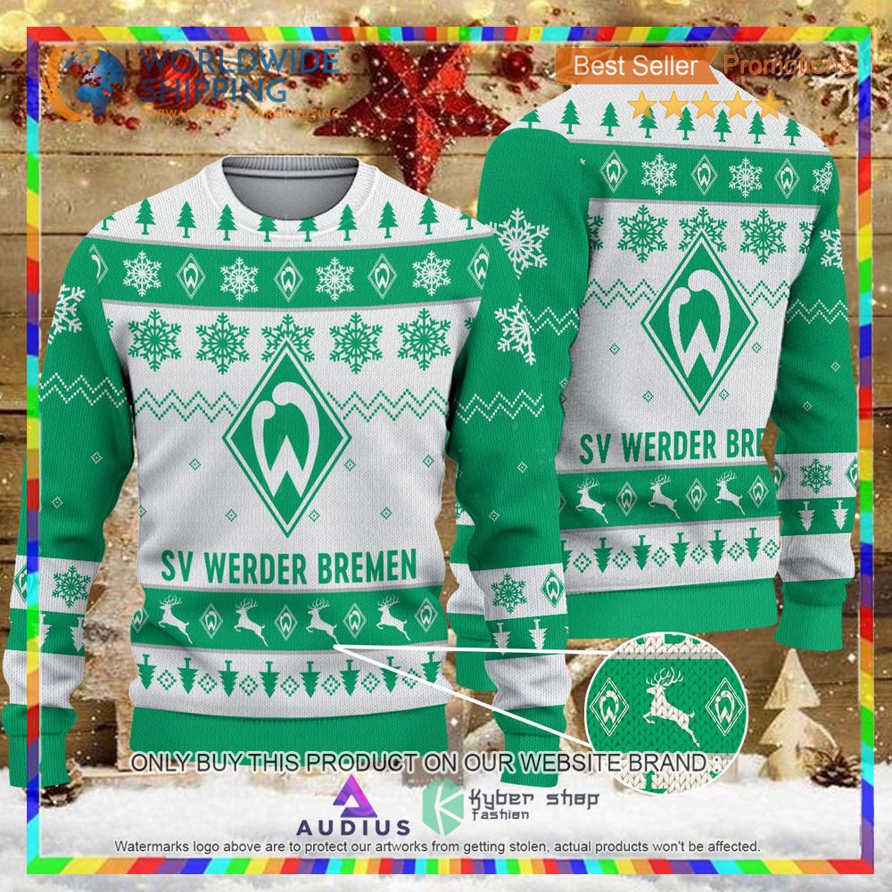 werder bremen white green ugly christmas sweater 1 99017