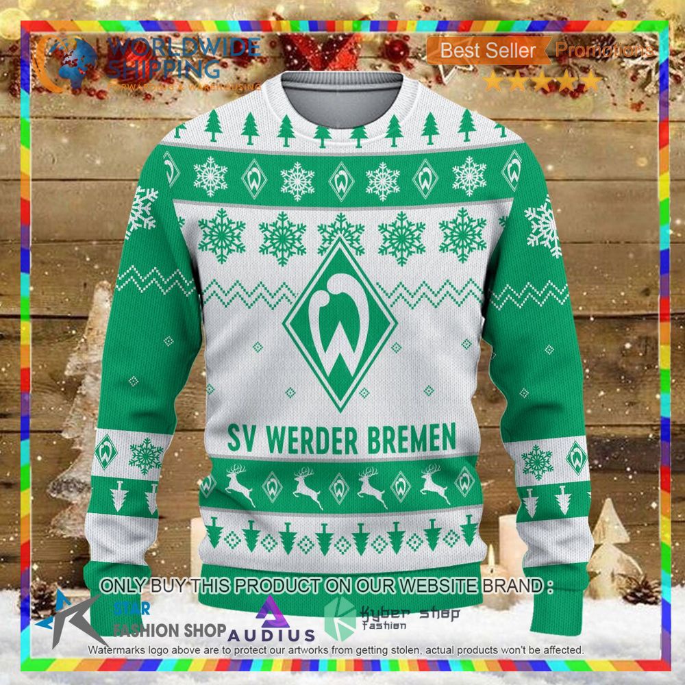 werder bremen white green ugly christmas sweater 2 36326
