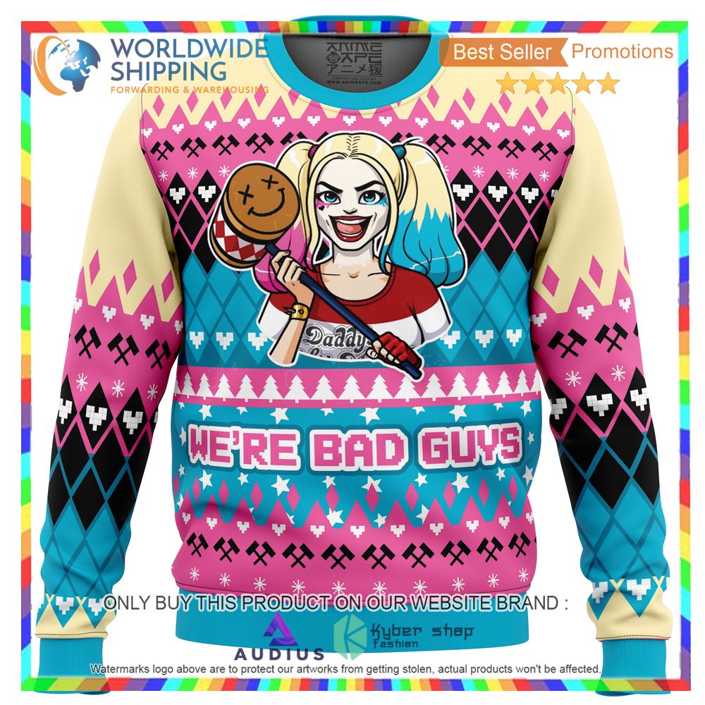 were bad guys harley quinn dc comics ugly christmas sweater 1 77074
