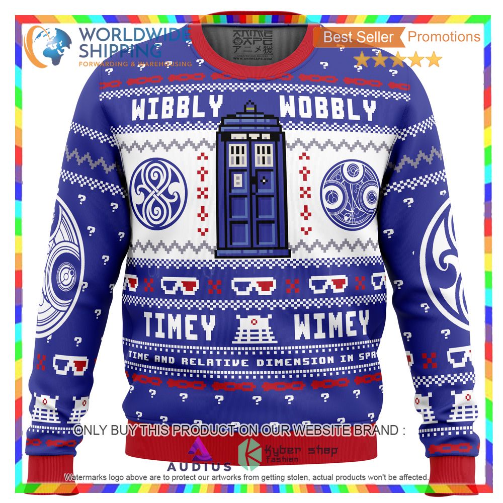 wibbly wobbly doctor who ugly christmas sweater 1 3186