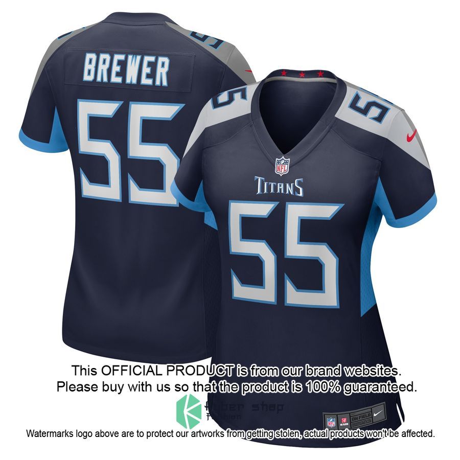 Aaron Brewer Tennessee Titans Women's Navy Football Jersey