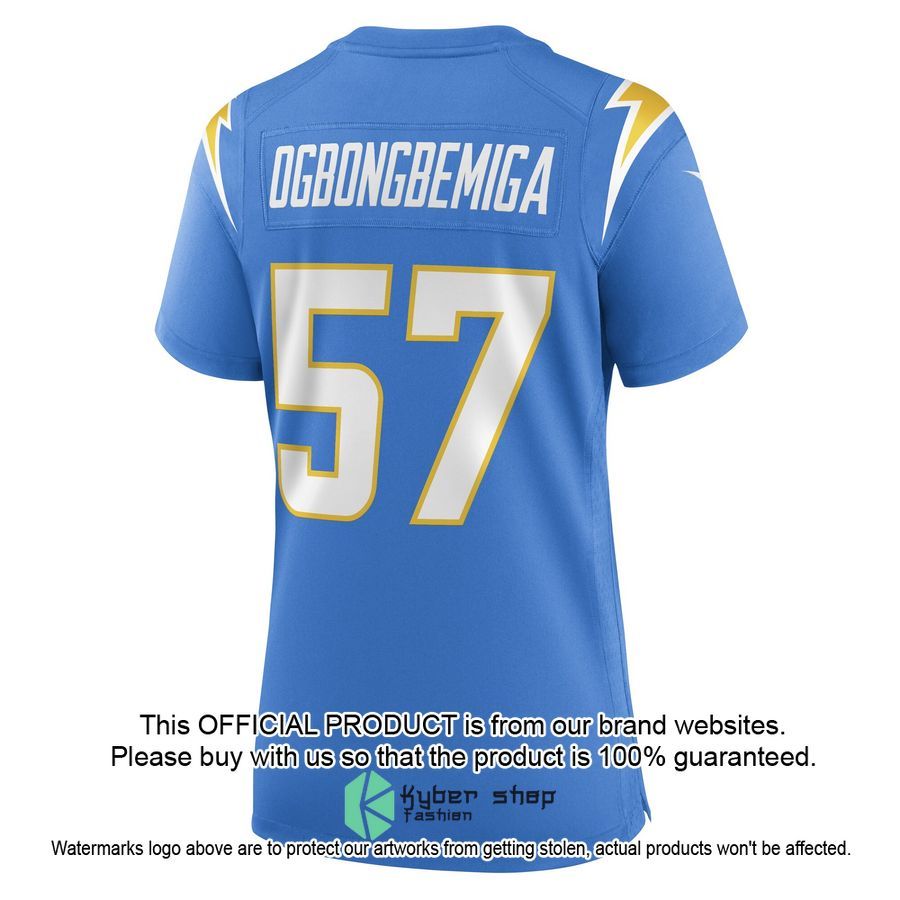 Amen Ogbongbemiga Los Angeles Chargers Women's Powder Blue Football Jersey 3 Amen Ogbongbemiga Los Angeles Chargers Women's Powder Blue Football Jersey word2