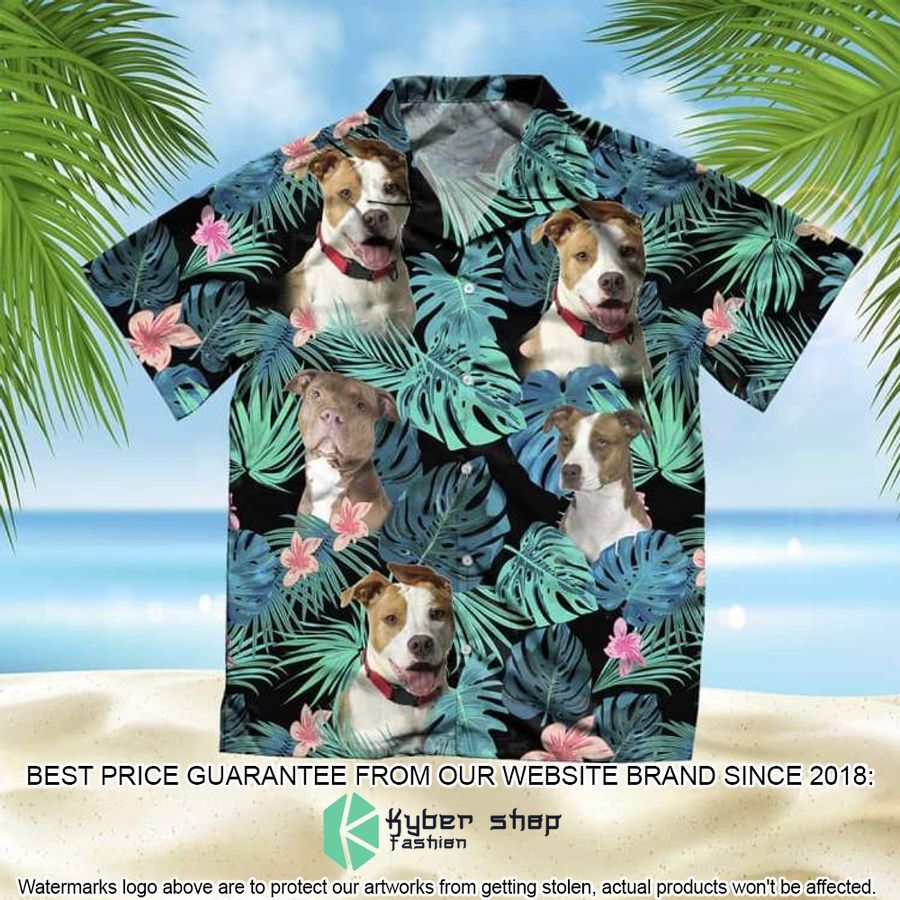 American Pit Bull Terrier Summer Leaves Hawaiian Shirt word2