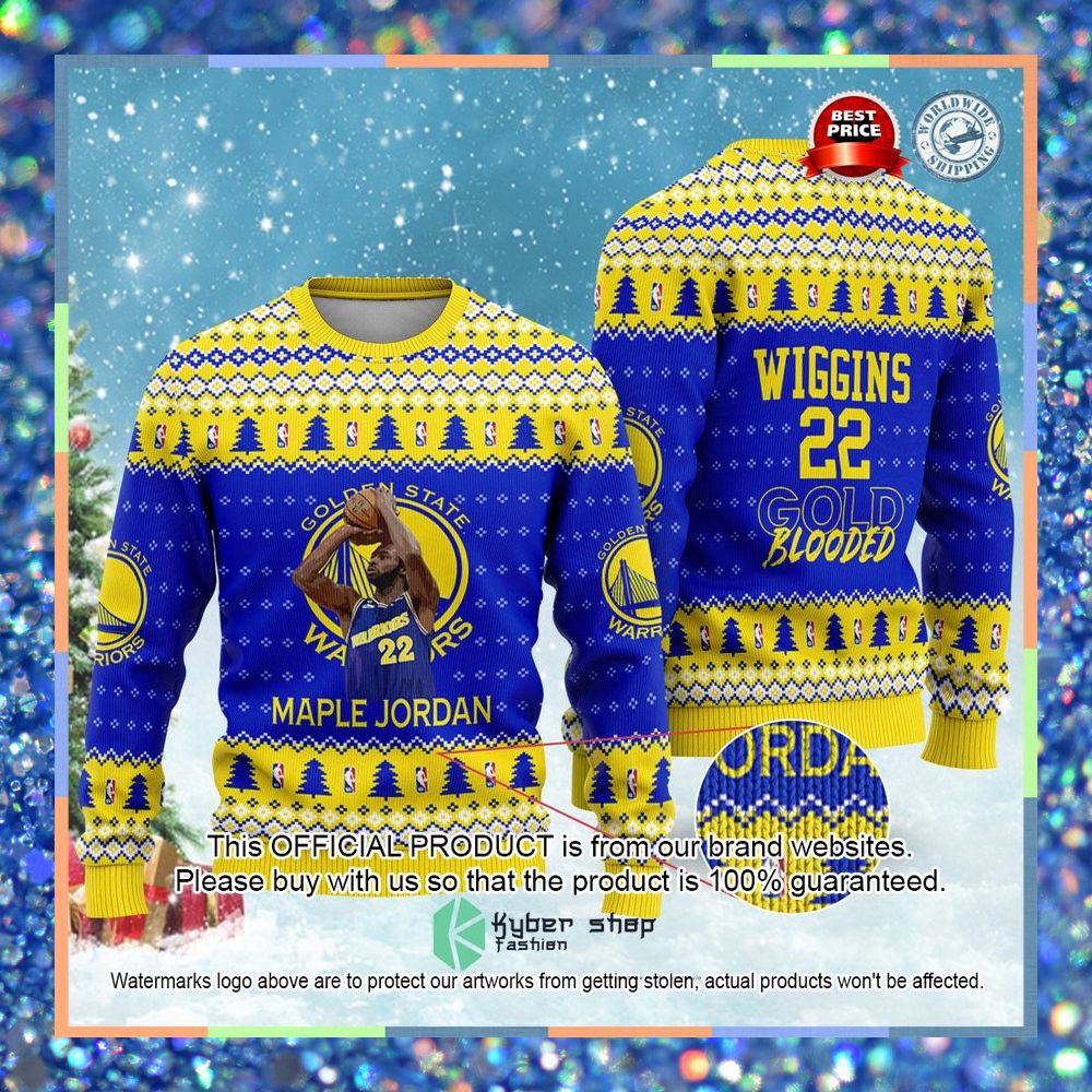 Andrew Wiggins Golden States Warriors Gold Blooded NBA Christmas Sweater 3 Andrew Wiggins Golden States Warriors Gold Blooded NBA Christmas Sweater word3