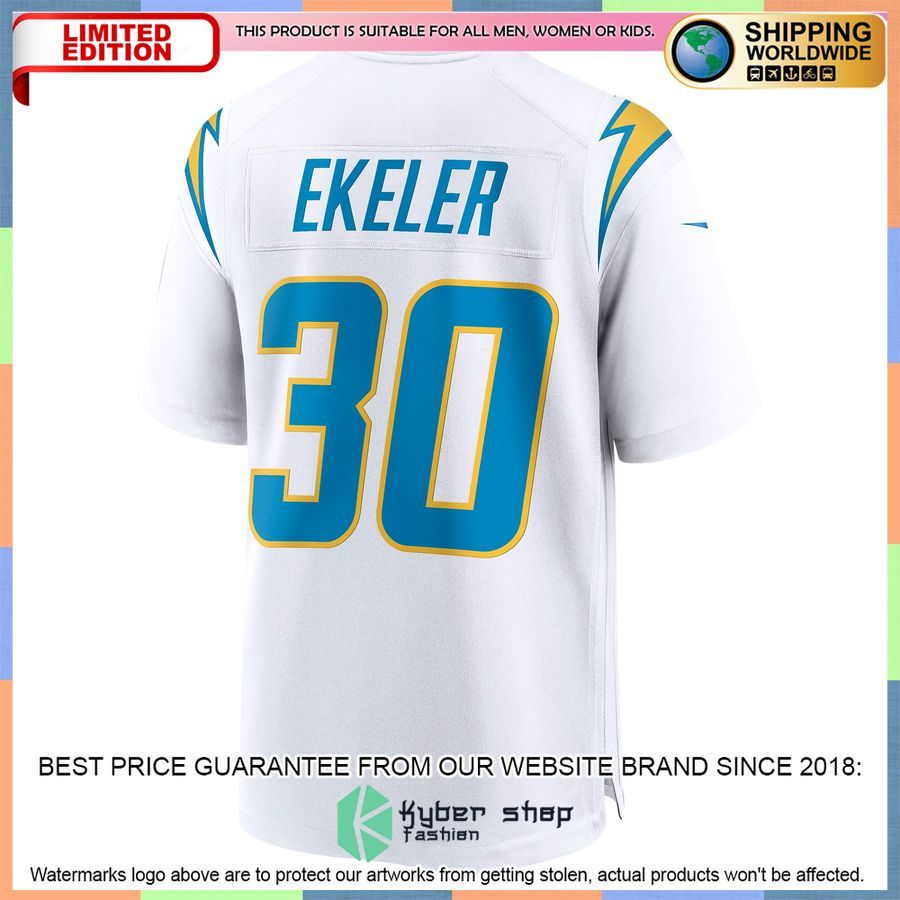 Austin Ekeler Los Angeles Chargers White Football Jersey 3 Austin Ekeler Los Angeles Chargers White Football Jersey word1