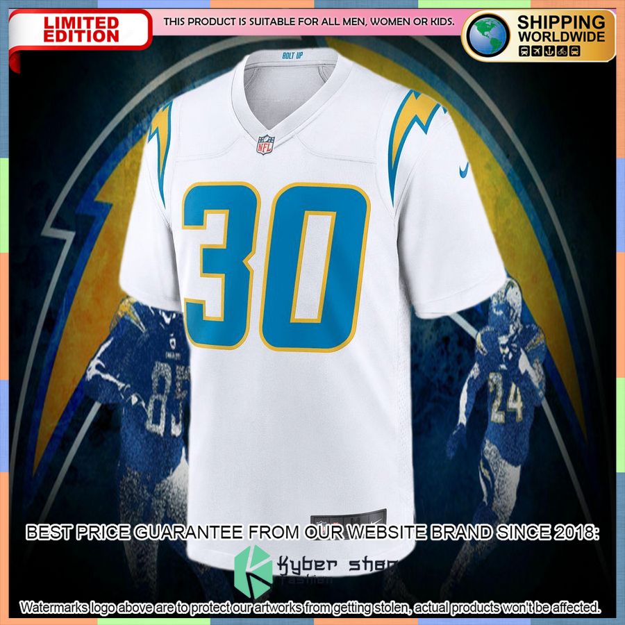 Austin Ekeler Los Angeles Chargers White Football Jersey 5 Austin Ekeler Los Angeles Chargers White Football Jersey word1