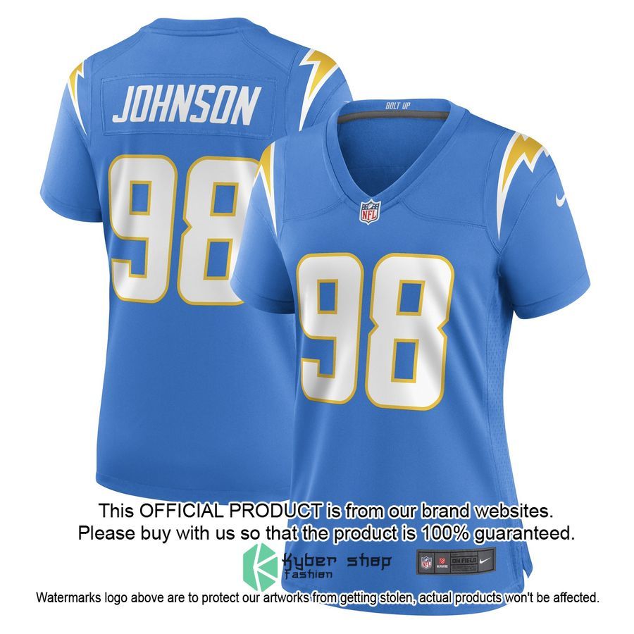 Austin Johnson Los Angeles Chargers Women's Powder Blue Football Jersey 4 Austin Johnson Los Angeles Chargers Women's Powder Blue Football Jersey word1