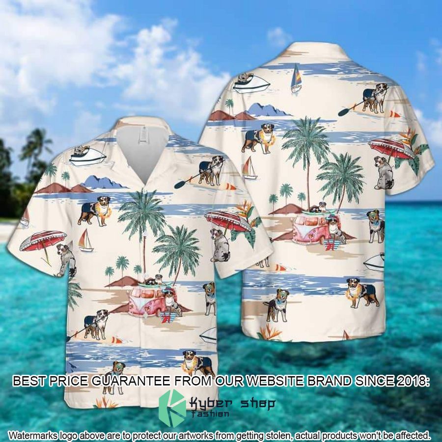Australian Shepherd Summer Beach Hawaiian Shirt word1