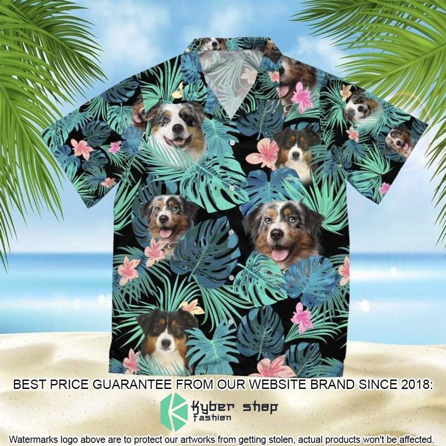 Australian Shepherd Summer Leaves Black Hawaiian Shirt
