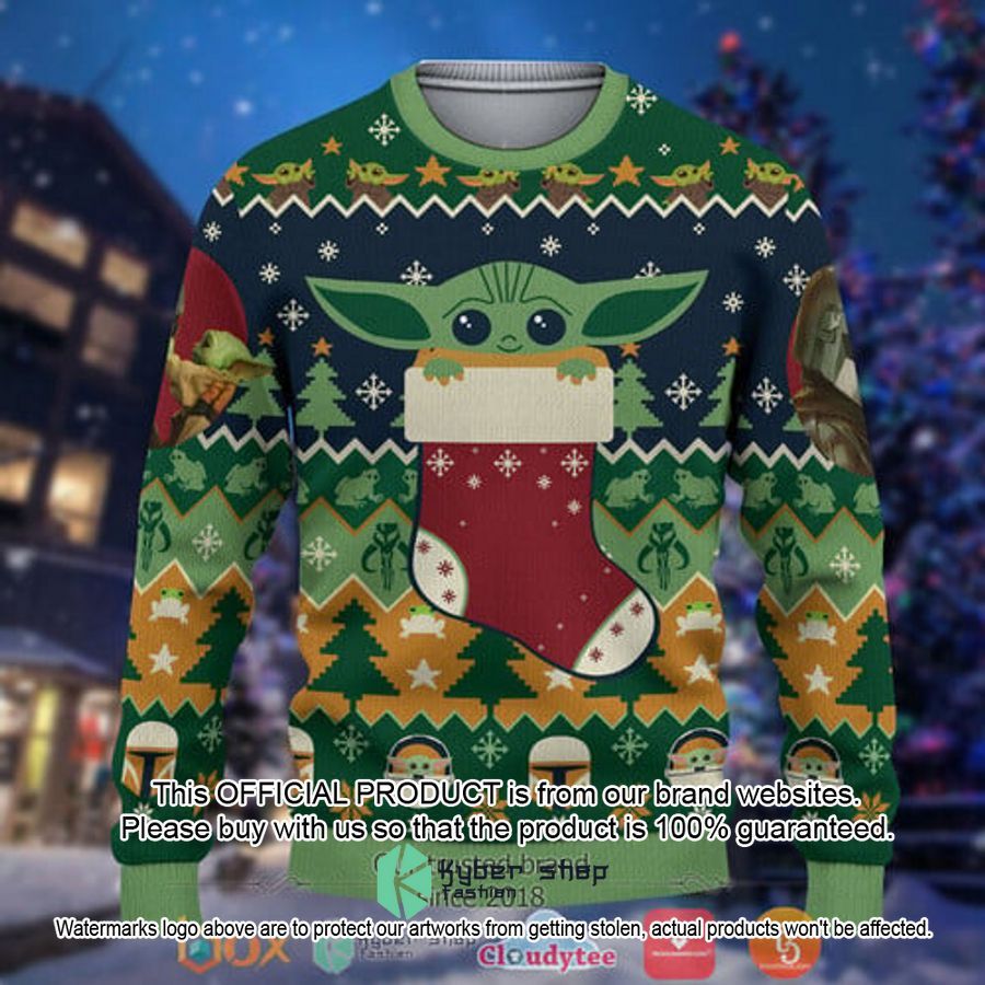 Baby Yoda in Sock Christmas Sweater