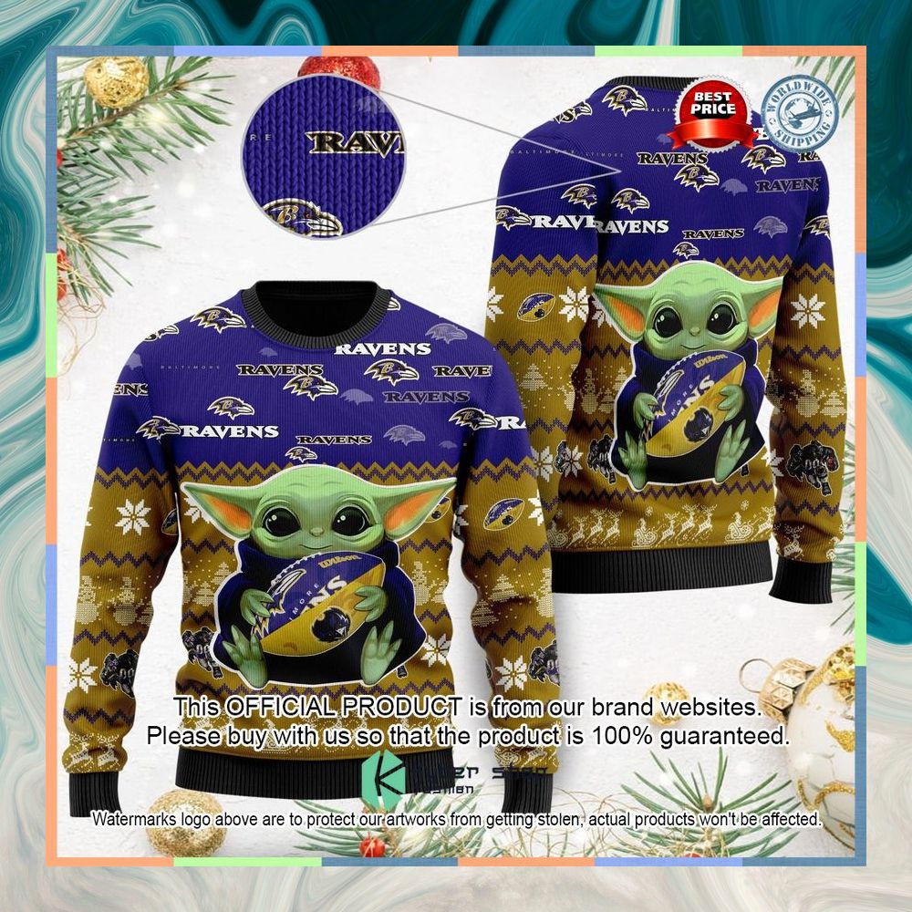 Baltimore Ravens Baby Yoda Christmas Sweater 5 Baltimore Ravens Baby Yoda Christmas Sweater word2