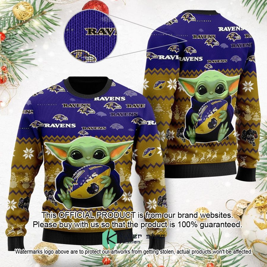 Baltimore Ravens Baby Yoda Christmas Sweater