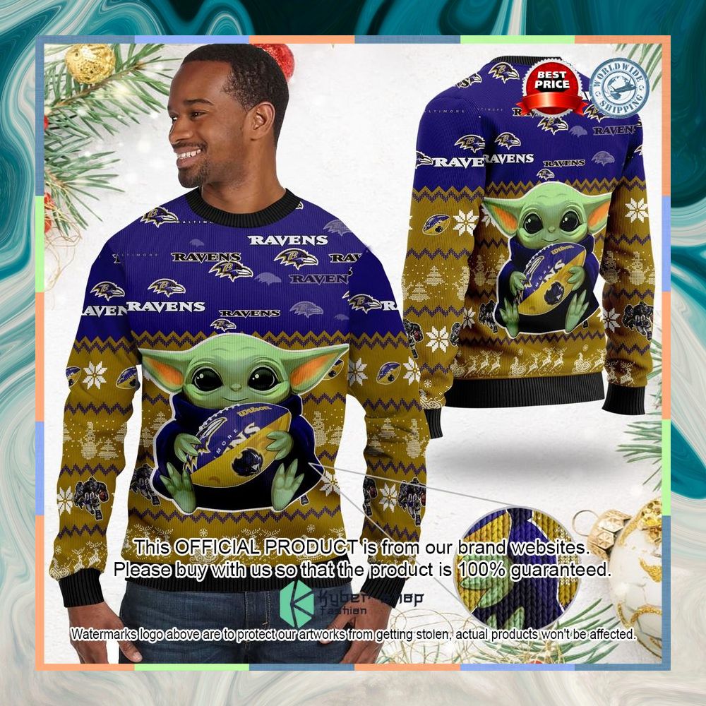 Baltimore Ravens Baby Yoda Christmas Sweater 6 Baltimore Ravens Baby Yoda Christmas Sweater word2