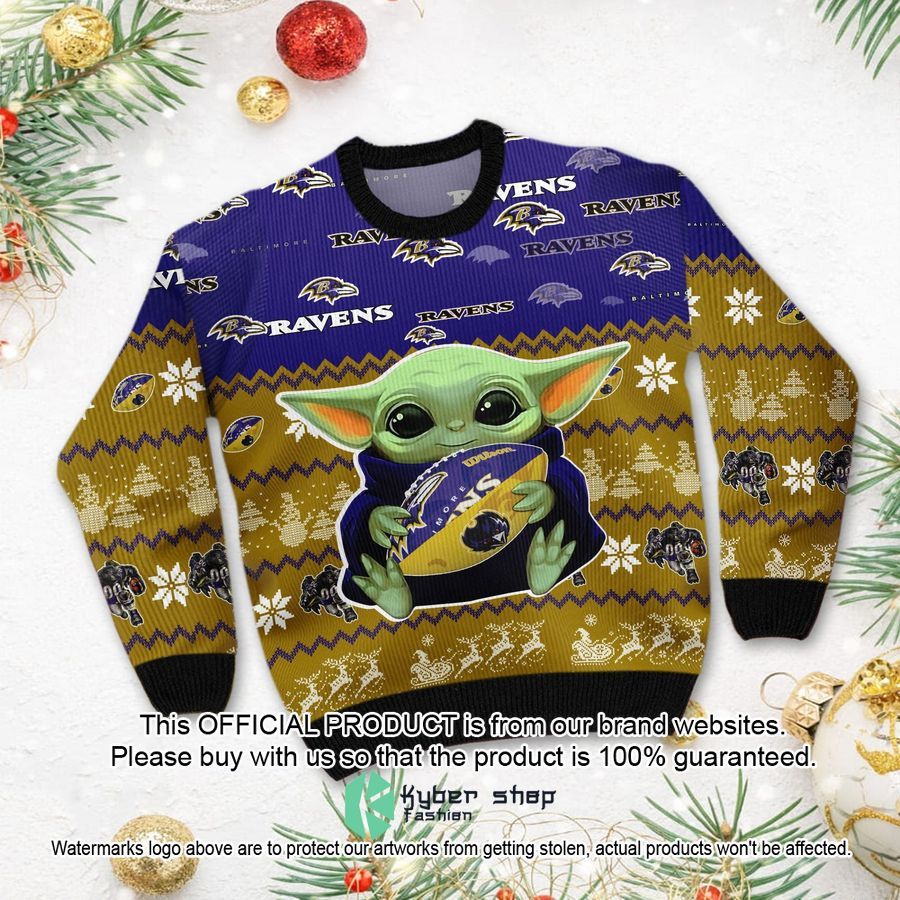 Baltimore Ravens Baby Yoda Christmas Sweater 3 Baltimore Ravens Baby Yoda Christmas Sweater word2