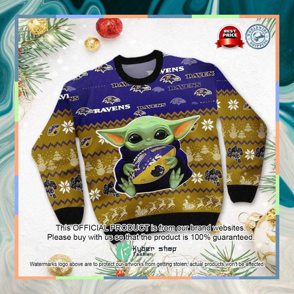 Baltimore Ravens Baby Yoda Christmas Sweater 7 Baltimore Ravens Baby Yoda Christmas Sweater word2
