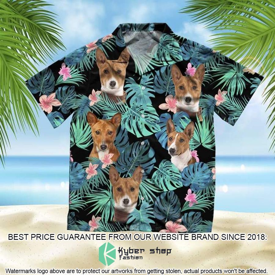 Basenji Summer Leaves Black Hawaiian Shirt word1