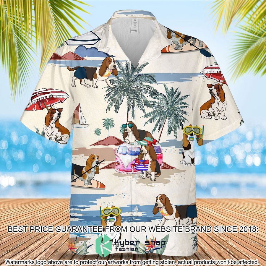 Basset Hound Summer Beach Hawaiian Shirt word1
