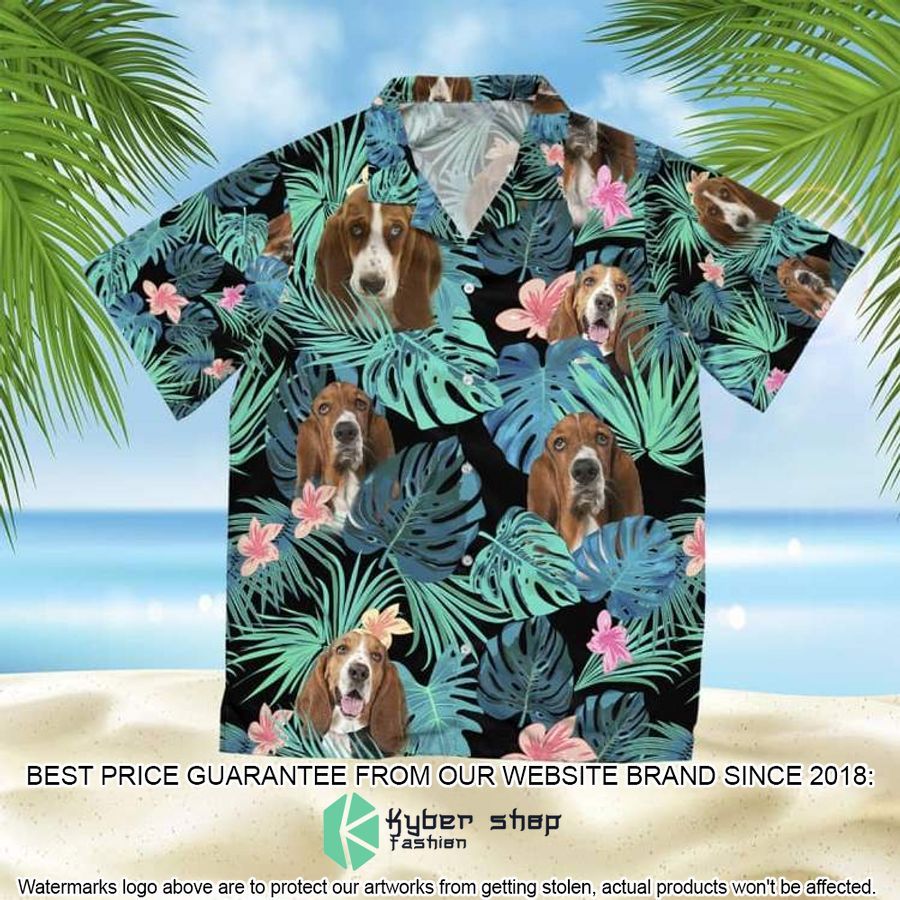 Basset Hound Summer Leaves Black Hawaiian Shirt