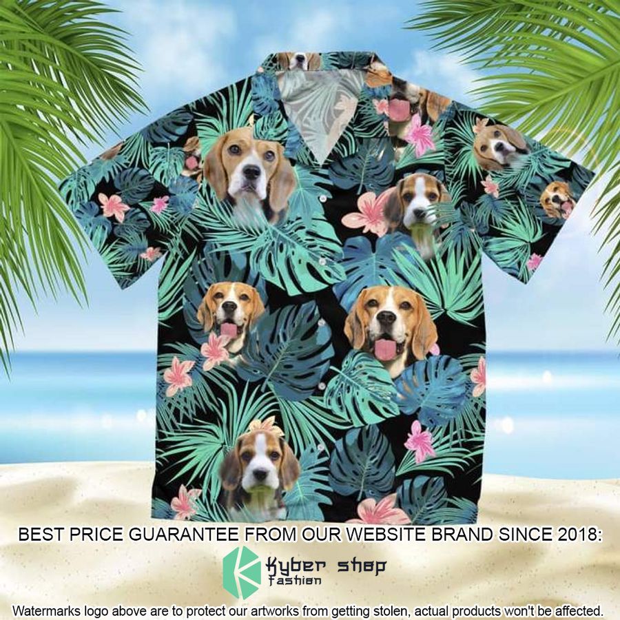 Beagle Summer Leaves Black Hawaiian Shirt