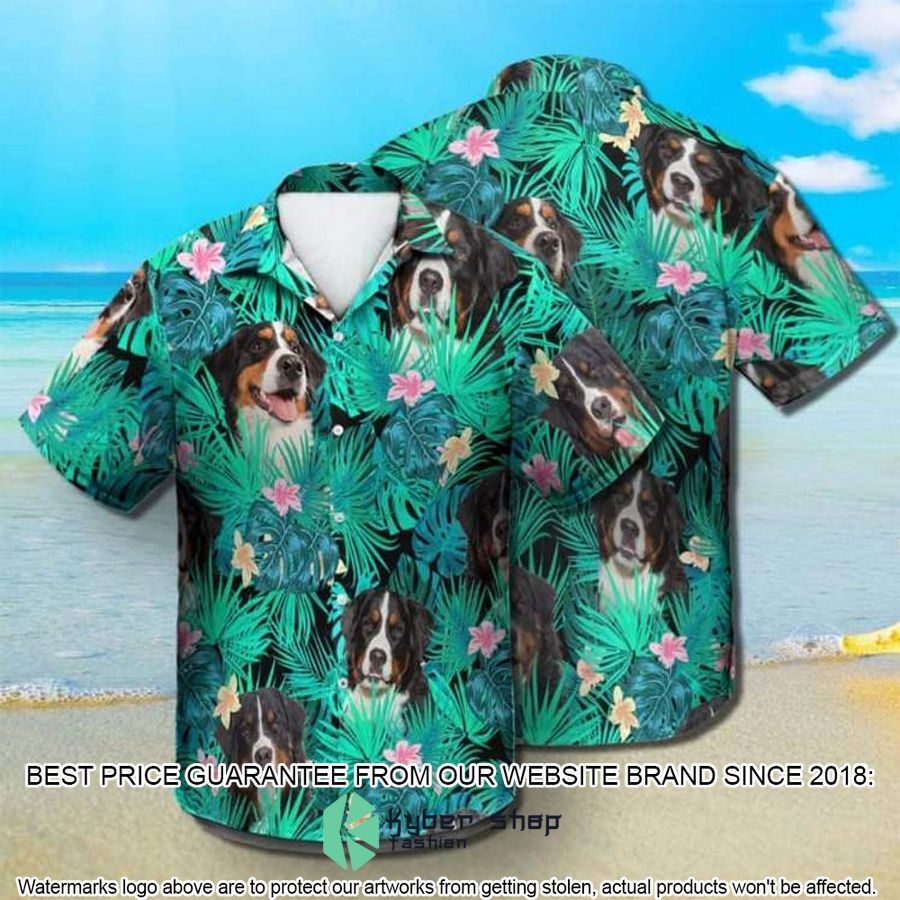 Bernese Mountain Summer Leaves Black Hawaiian Shirt