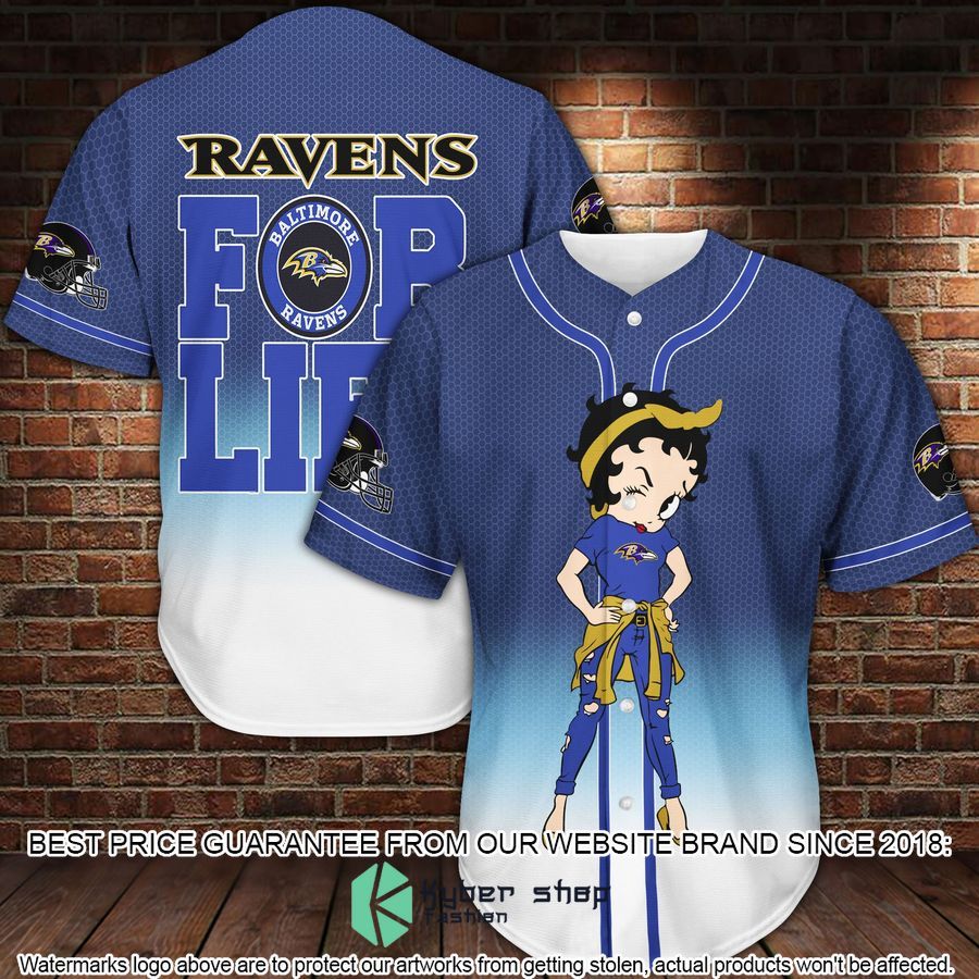 Betty Boop Baltimore Ravens For Life Baseball Jersey word2