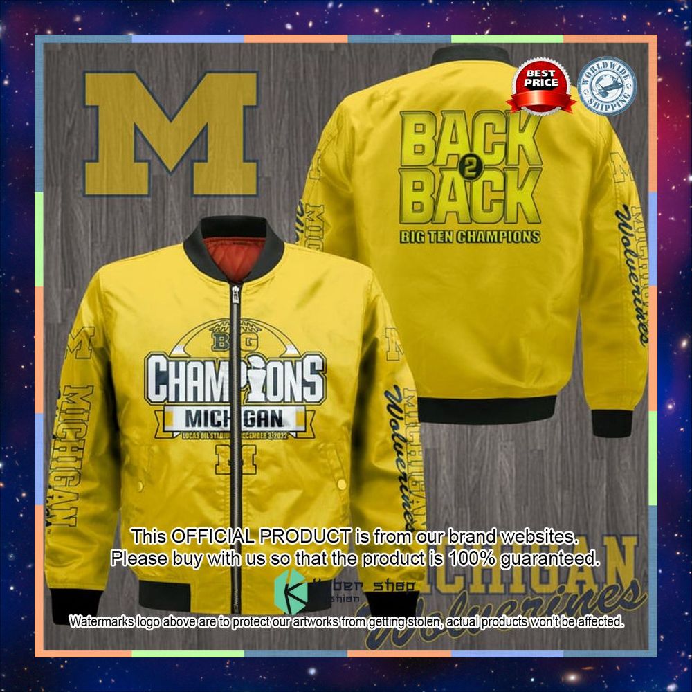 Big Ten Champions Michigan Wolverines Yellow Bomber Jacket 3 Big Ten Champions Michigan Wolverines Yellow Bomber Jacket word3