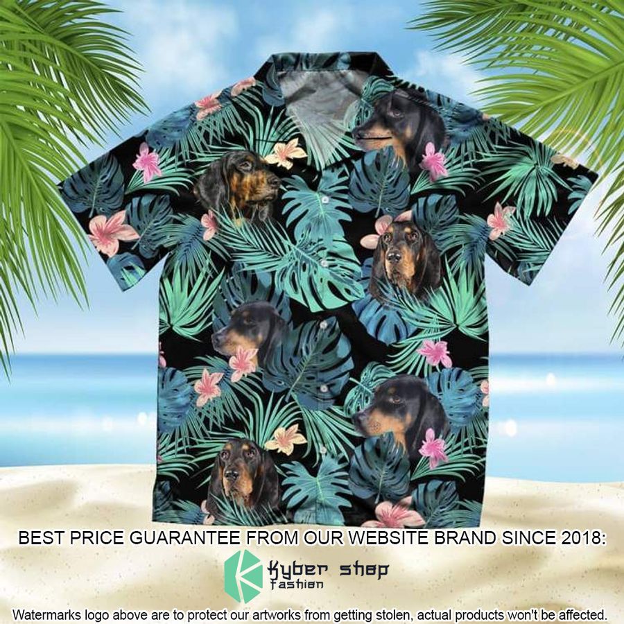 Black And Tan Coonhound Summer Leaves Hawaiian Shirt