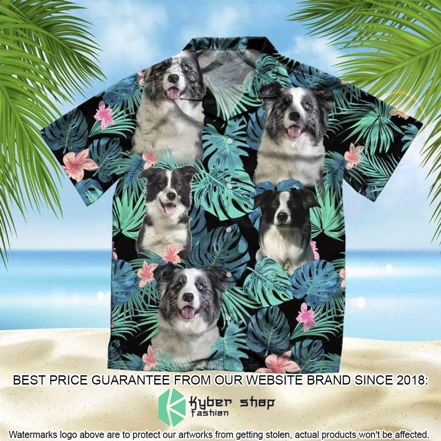 Blue Merle Collie Summer Leaves Hawaiian Shirt