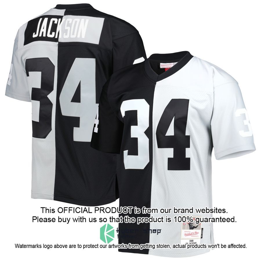 Bo Jackson Las Vegas Raiders Mitchell & Ness 1988 Split Legacy Replica Black Silver Football Jersey 4 Bo Jackson Las Vegas Raiders Mitchell & Ness 1988 Split Legacy Replica Black Silver Football Jersey word1