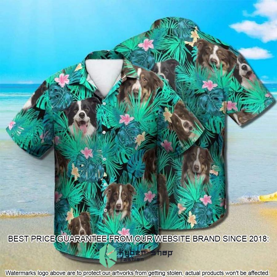 Border Collie Summer Leaves Hawaiian Shirt word1