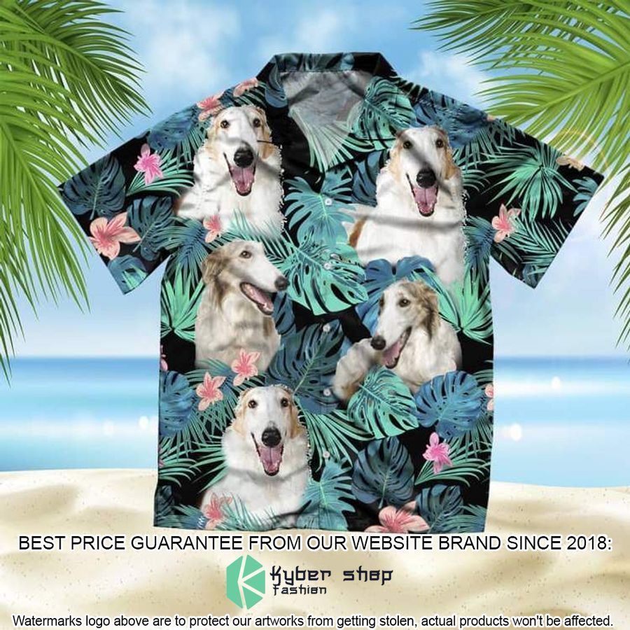 Borzoi Summer Leaves Black Hawaiian Shirt