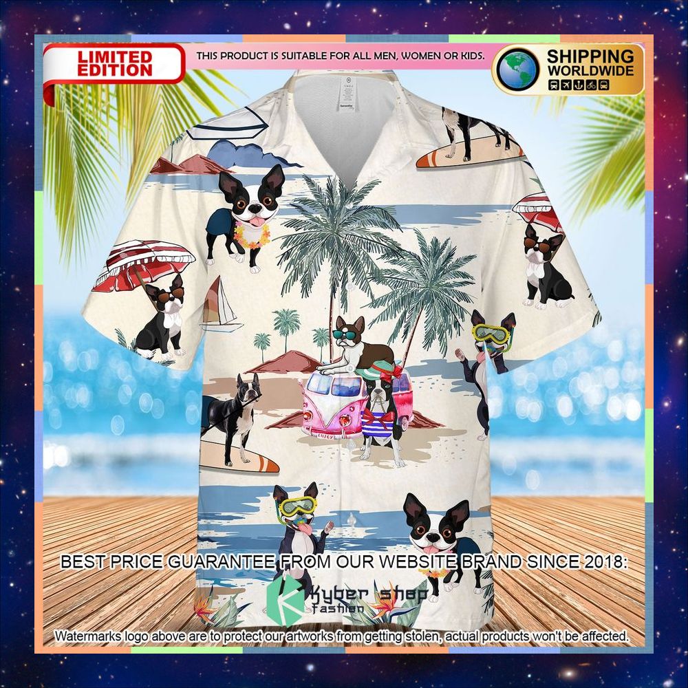 Boston Terrier Summer Beach Hawaiian Shirt 3 Boston Terrier Summer Beach Hawaiian Shirt word3