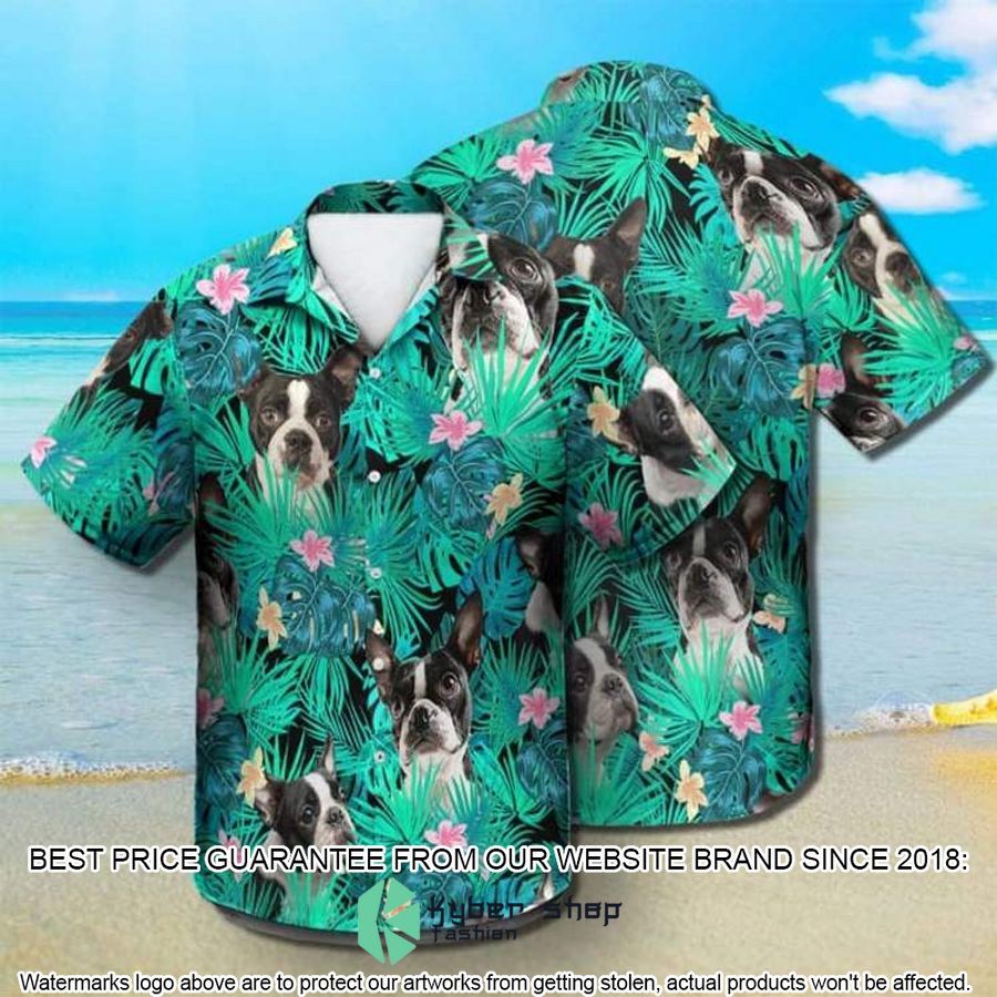 Boston Terrier Summer Leaves Hawaiian Shirt