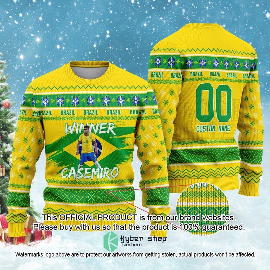 Brazil Casemiro Custom Name And Number FiFa Qatar World Cup 2022 Christmas Sweater