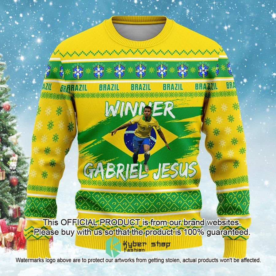 Brazil Gabriel Jesus Custom Name And Number FiFa Qatar World Cup 2022 Christmas Sweater