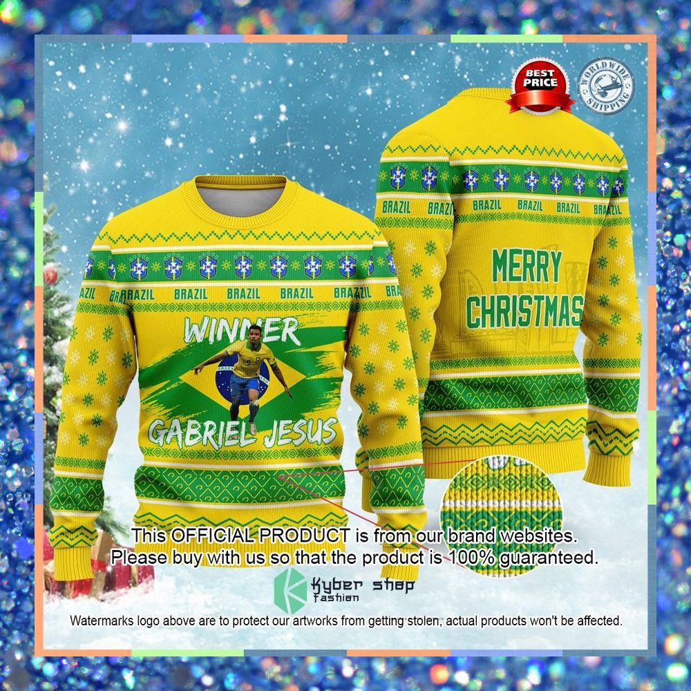 Brazil Gabriel Jesus FiFa World Cup Qatar 2022 Merry Christmas Sweater 3 Brazil Gabriel Jesus FiFa World Cup Qatar 2022 Merry Christmas Sweater word3