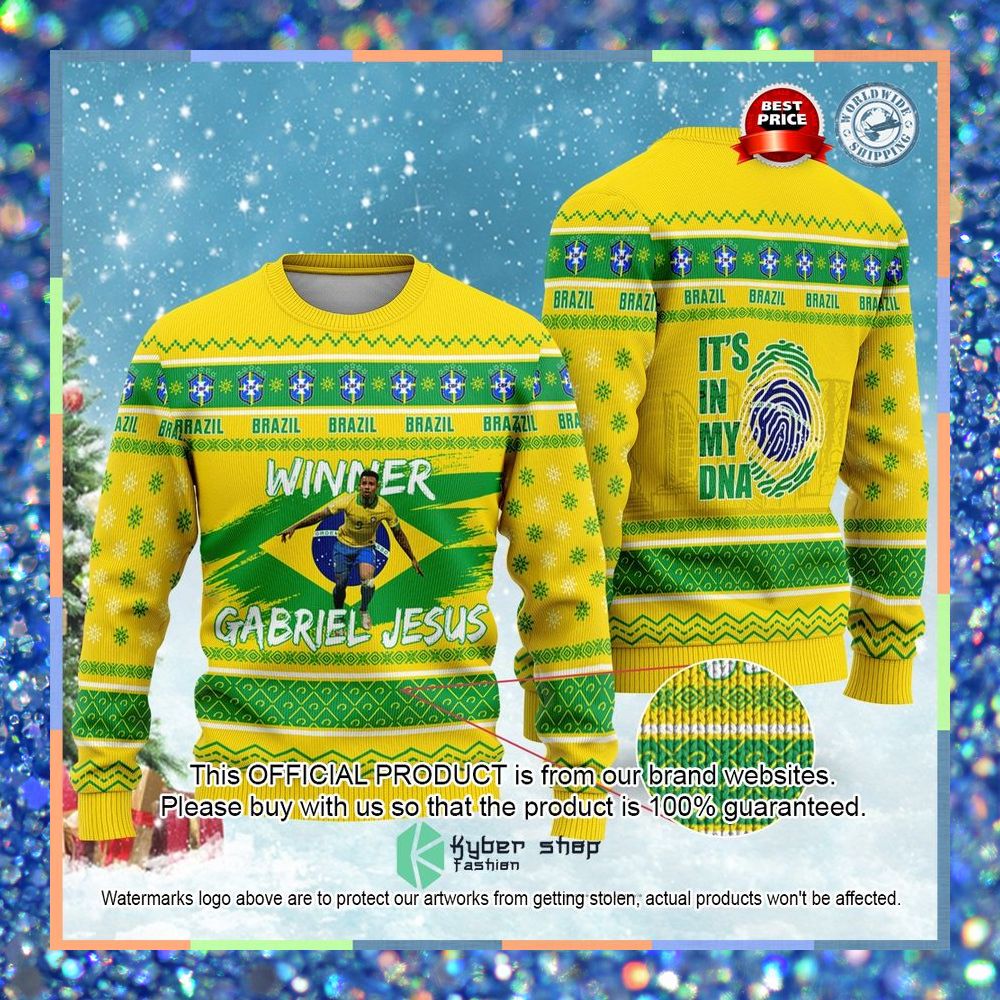 Brazil Gabriel Jesus It's In My DNA FiFa World Cup Qatar 2022 Christmas Sweater 3 Brazil Gabriel Jesus It's In My DNA FiFa World Cup Qatar 2022 Christmas Sweater word3