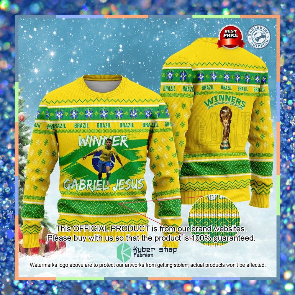 Brazil Gabriel Jesus Winners FiFa World Cup Qatar 2022 Christmas Sweater 3 Brazil Gabriel Jesus Winners FiFa World Cup Qatar 2022 Christmas Sweater word1