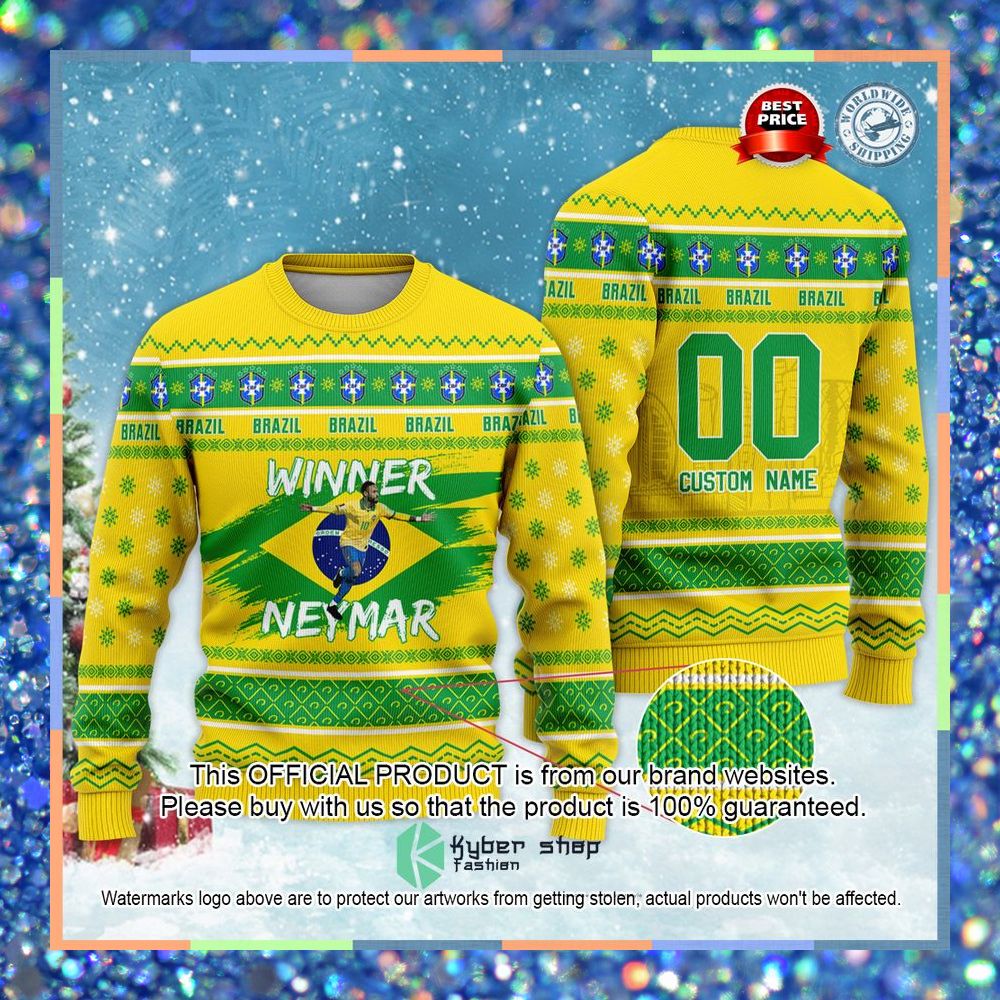 Brazil Winner Neymar JR Custom Name And Number FiFa Qatar World Cup 2022 Football Star Christmas Sweater 3 Brazil Winner Neymar JR Custom Name And Number FiFa Qatar World Cup 2022 Football Star Christmas Sweater word2