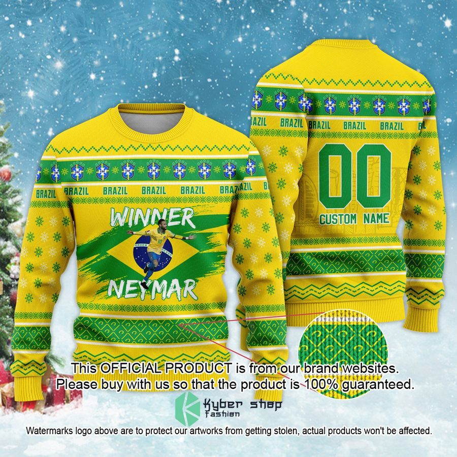 Brazil Winner Neymar JR Custom Name And Number FiFa Qatar World Cup 2022 Football Star Christmas Sweater