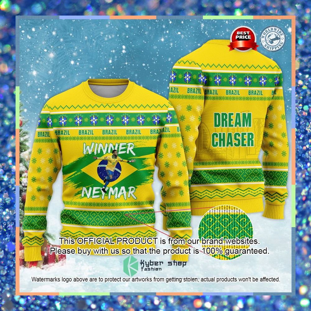 Brazil Winner Neymar JR FiFa Qatar World Cup Football Dream Chaser Christmas Sweater 3 Brazil Winner Neymar JR FiFa Qatar World Cup Football Dream Chaser Christmas Sweater word1