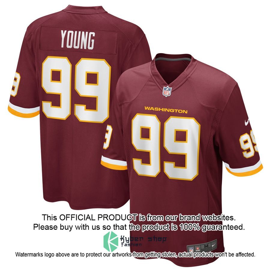 Chase Young Washington Football Team Burgundy Football Jersey 28 Chase Young Washington Football Team Burgundy Football Jersey word1