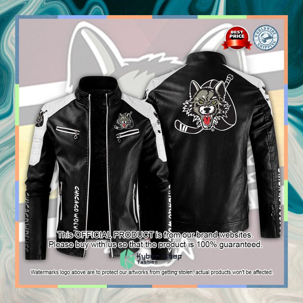 Chicago Wolves Motor Block Leather Jacket 4 Chicago Wolves Motor Block Leather Jacket word2