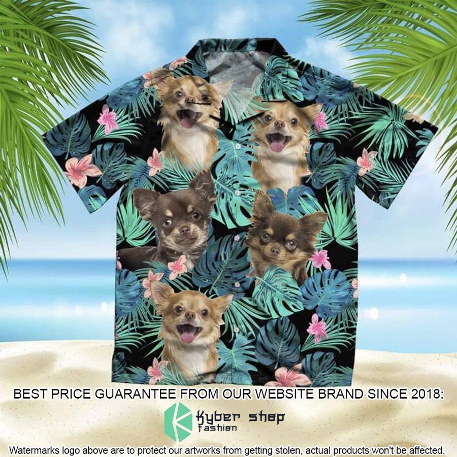 Chihuahua Summer Leaves Black Hawaiian Shirt